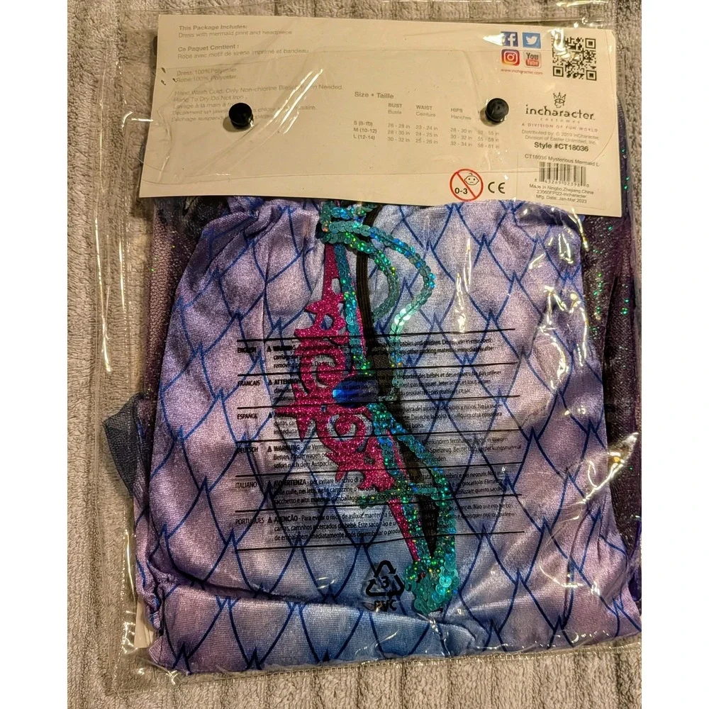 InCharacter Mysterious Mermaid Costume Dress Headpiece Size 12-14 Halloween NEW